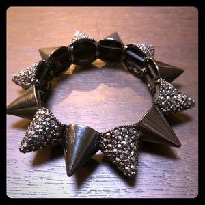 Black and gem spiked stretchy bracelet